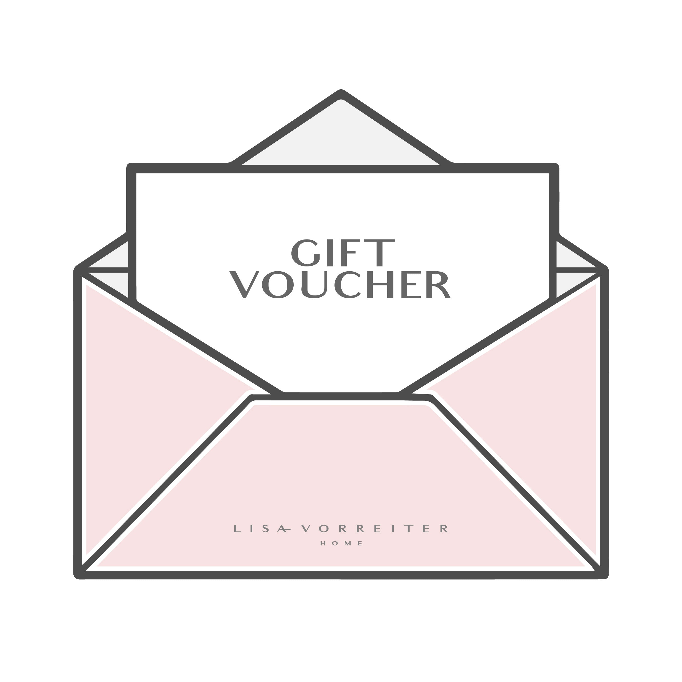 A pink greeting card with 'GIFT Voucher' printed on the front, enclosed in a pink envelope.